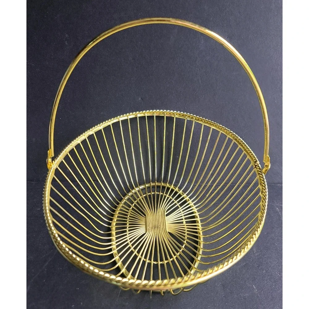 Gold Tone Wire Classic Oval Handled‎ Basket Mid Century Modern NEW